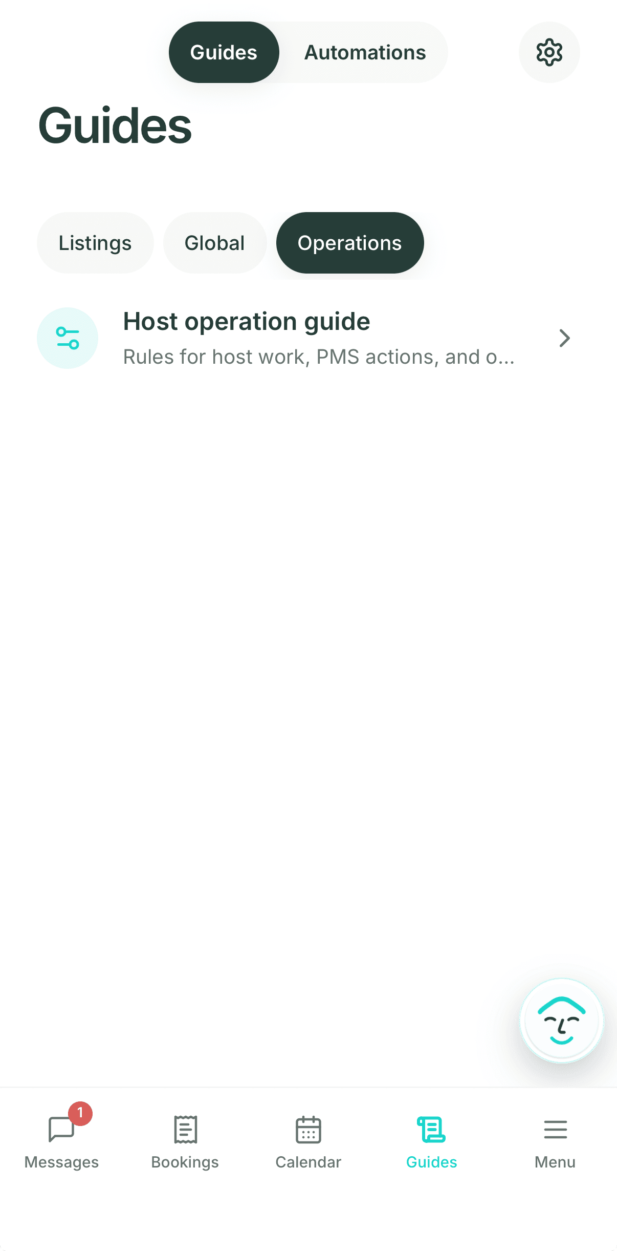 De-identified Morphic AI Guides list showing listing and operations guidance on a phone.