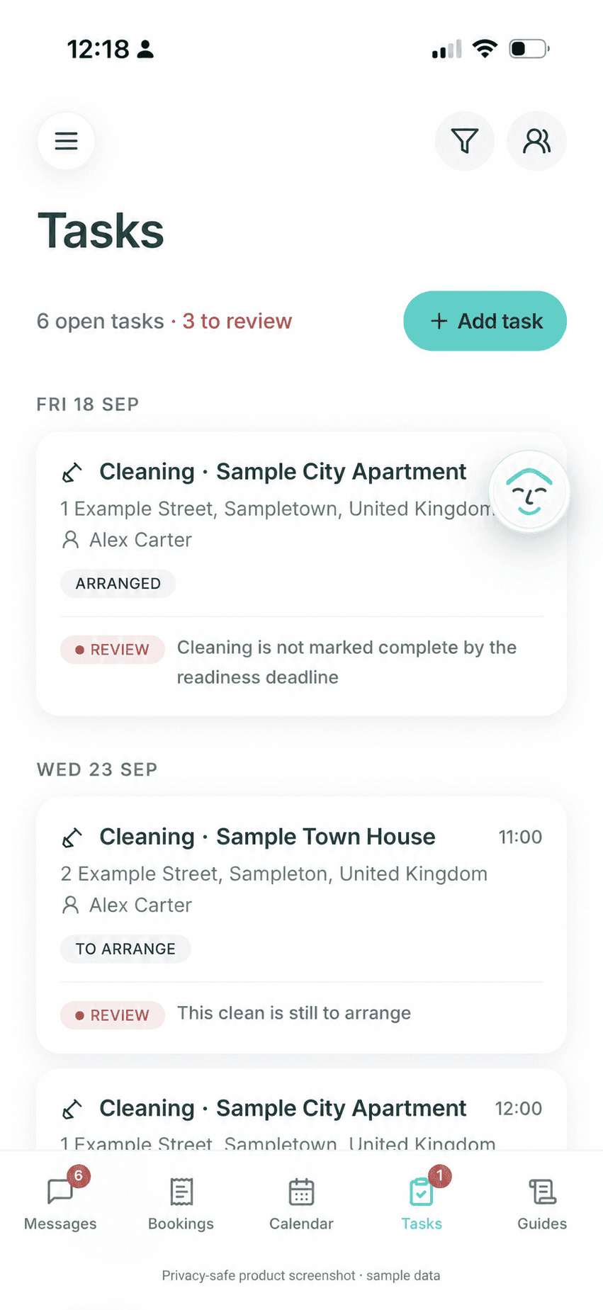 Representative Morphic Tasks interface illustration with synthetic data, showing arranged, to-arrange, and readiness-review states.
